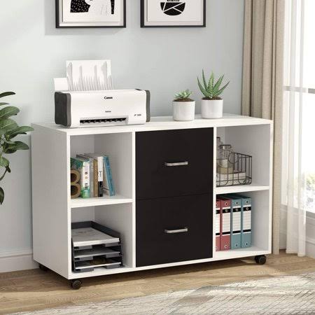 2 Drawer Wood File Cabinet with Storage Shelves W58959