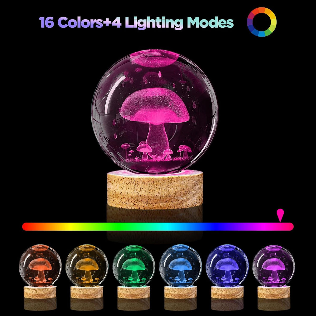 3.15in K9 Crystal Ball Night Light with Wooden Base and Remote Control H652