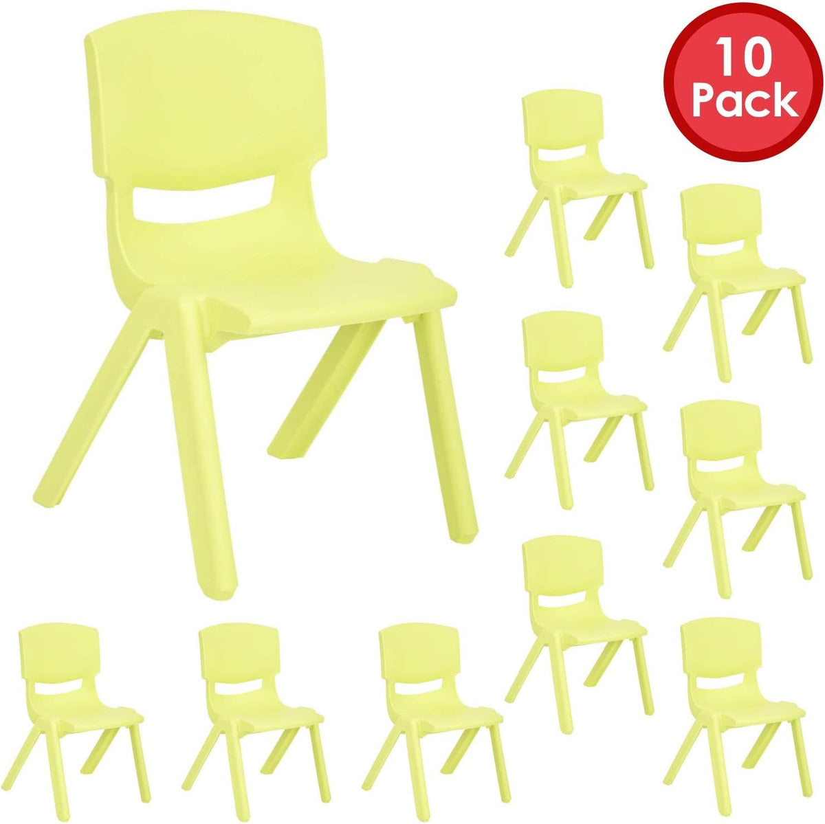 Stackable Plastic Kids Learning Chairs, Yellow, 2 Pack X5301