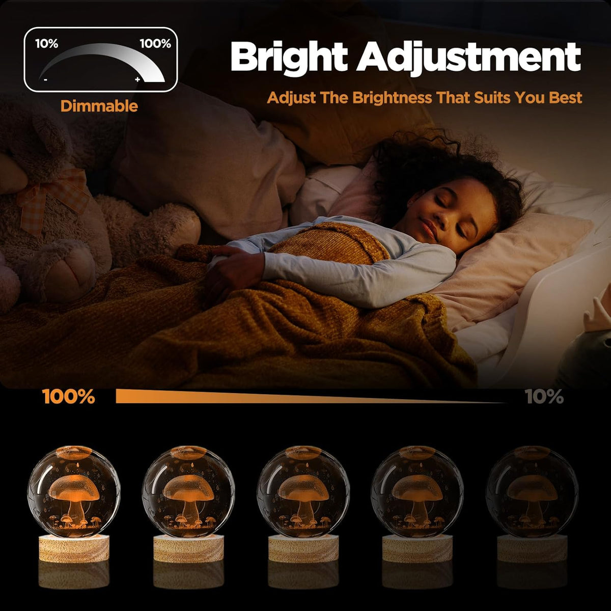3.15in K9 Crystal Ball Night Light with Wooden Base and Remote Control H652