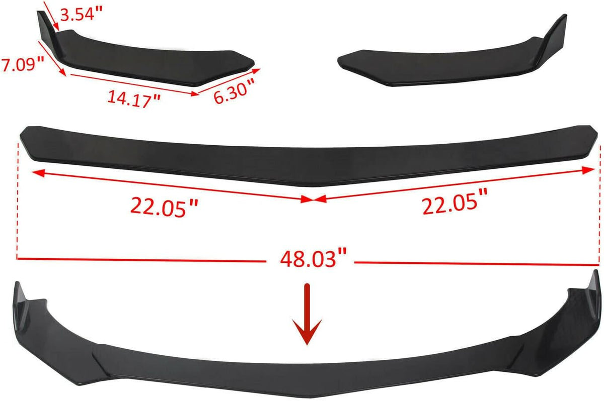 Black Universal Front Bumper Lip Chin Spoiler ABS Pack of 2 P975088