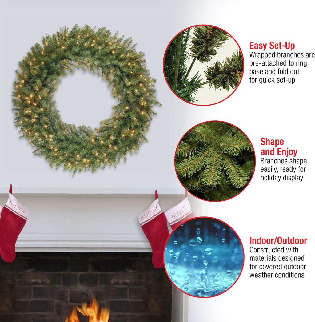 Pre-Lit Artificial Christmas Wreath, Green, 48 Inches A397