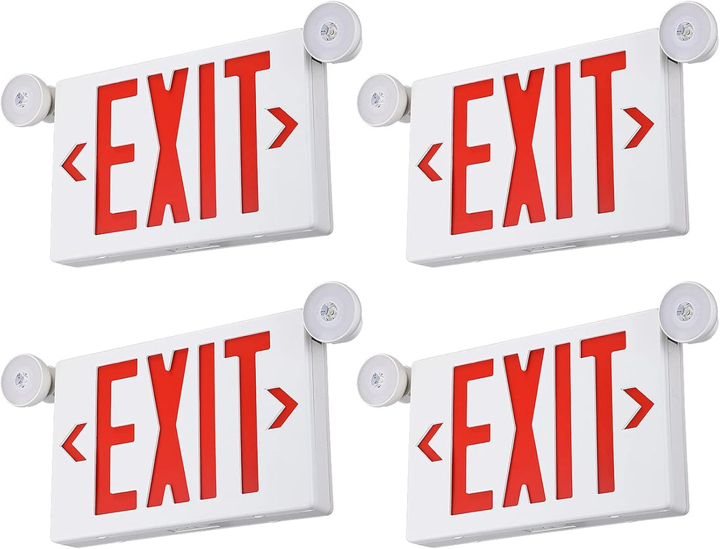 Red Exit Sign with Emergency Lights, Two LED Adjustable Head, Battery Backup, Double Face, Pack of 4 S7734