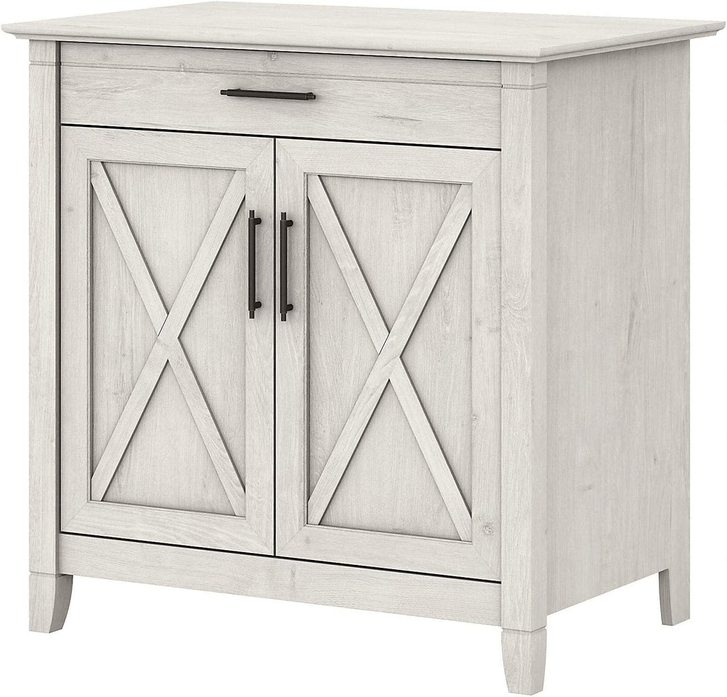 Pure White and Shiplap Gray Secretary Desk with Keyboard Tray and Storage Cabinet E815181