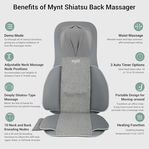 3D Shiatsu Neck and Back Massager with 10 Deep Kneading Nodes and Heat, Black D291594