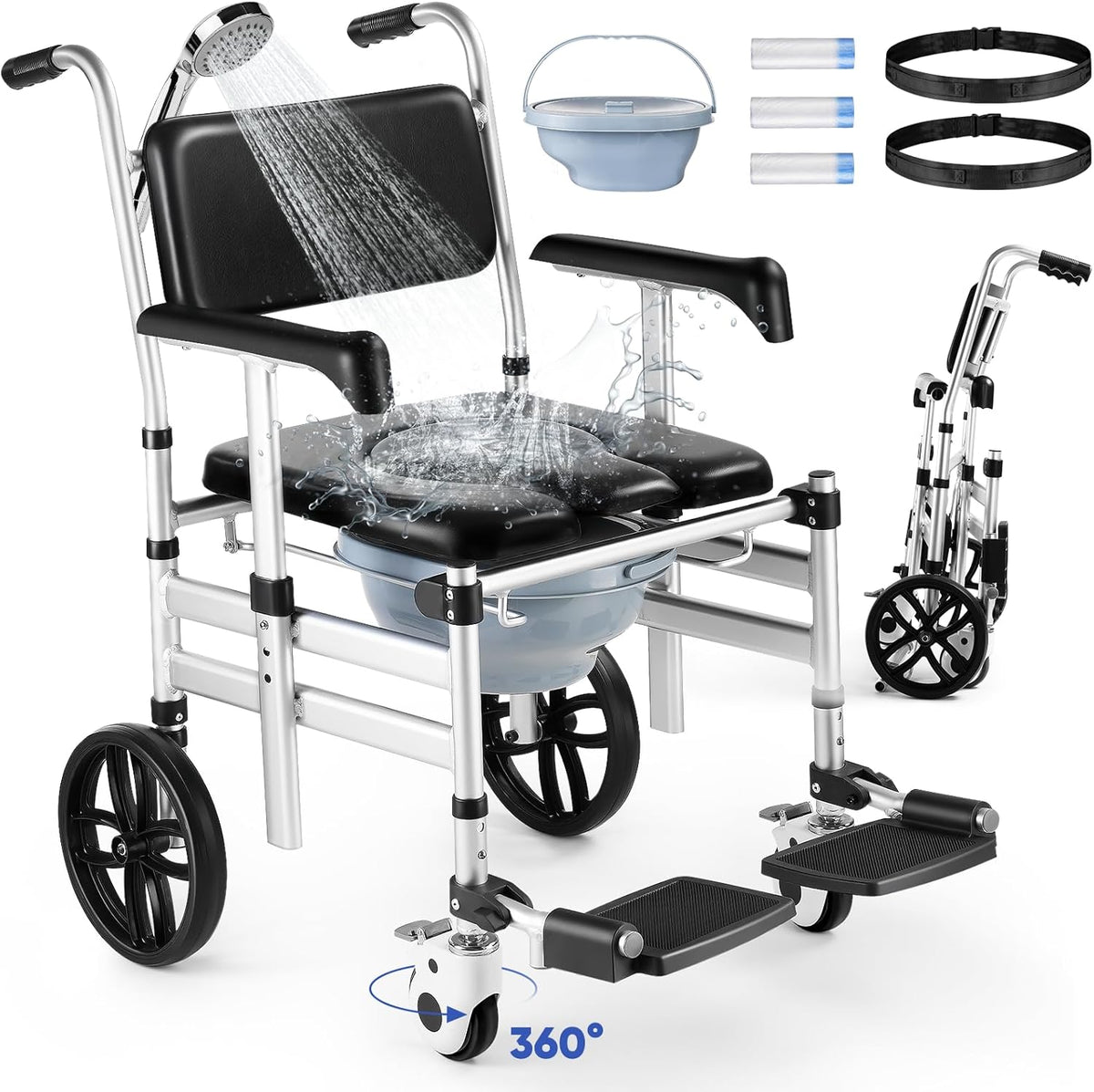 Foldable Aluminum Shower Chair with Wheels C6567