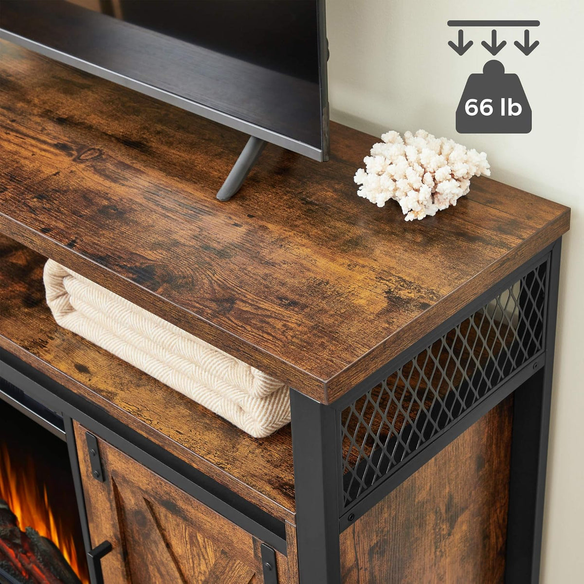 Rustic Brown and Black TV Stand with Fireplace U276