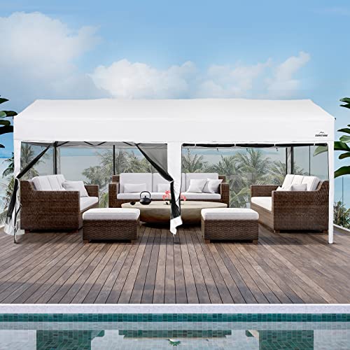 10 Foot by 20 Foot White Rectangular Pop Up Canopy with Removable Sidewalls and Wheeled Carry Bag J749