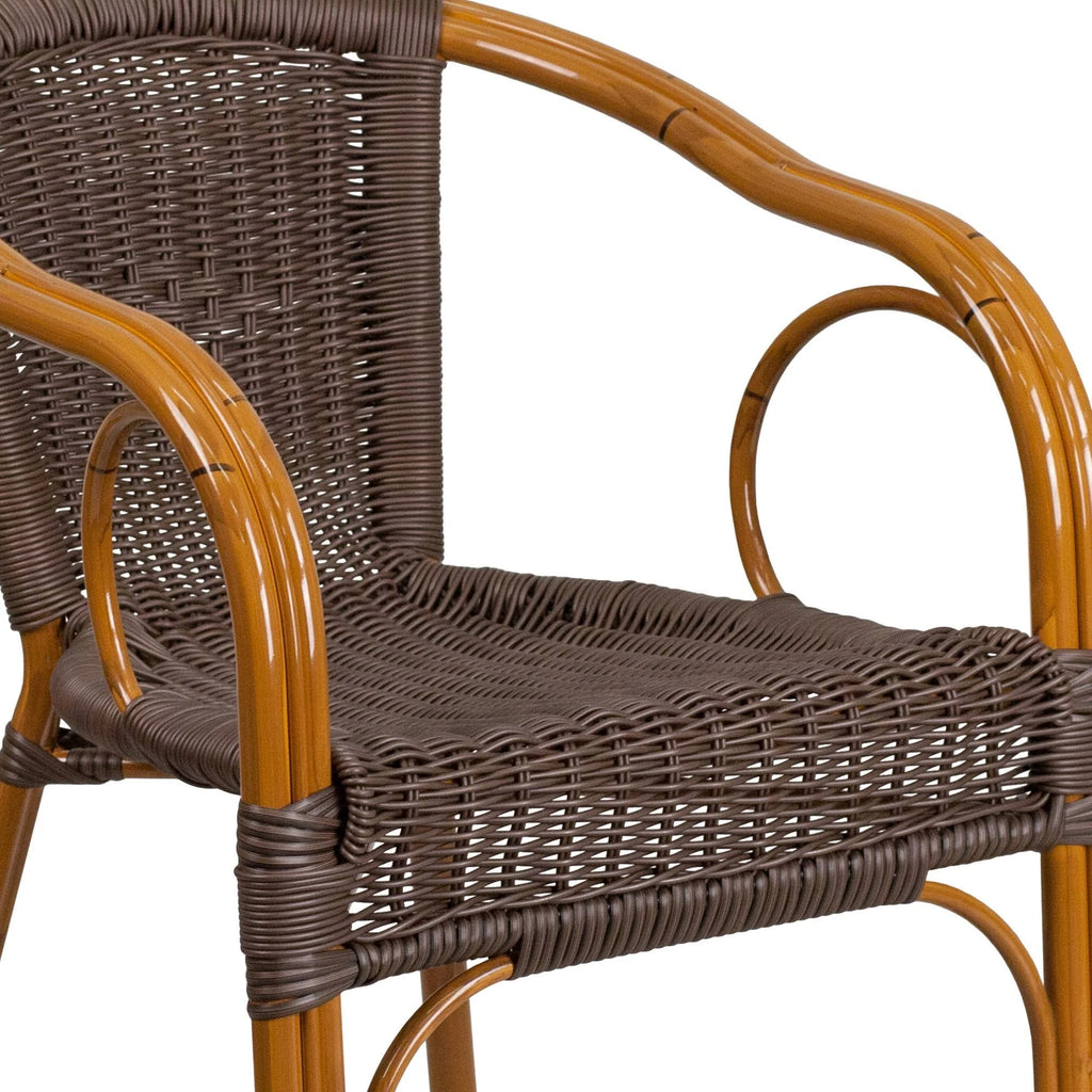 Dark Brown Rattan Patio Chair with Red Bamboo-Aluminum Frame K739
