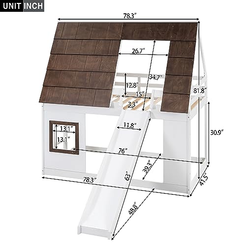Twin-Over-Twin Wooden Bunk Bed with Storage, Gray+White F288