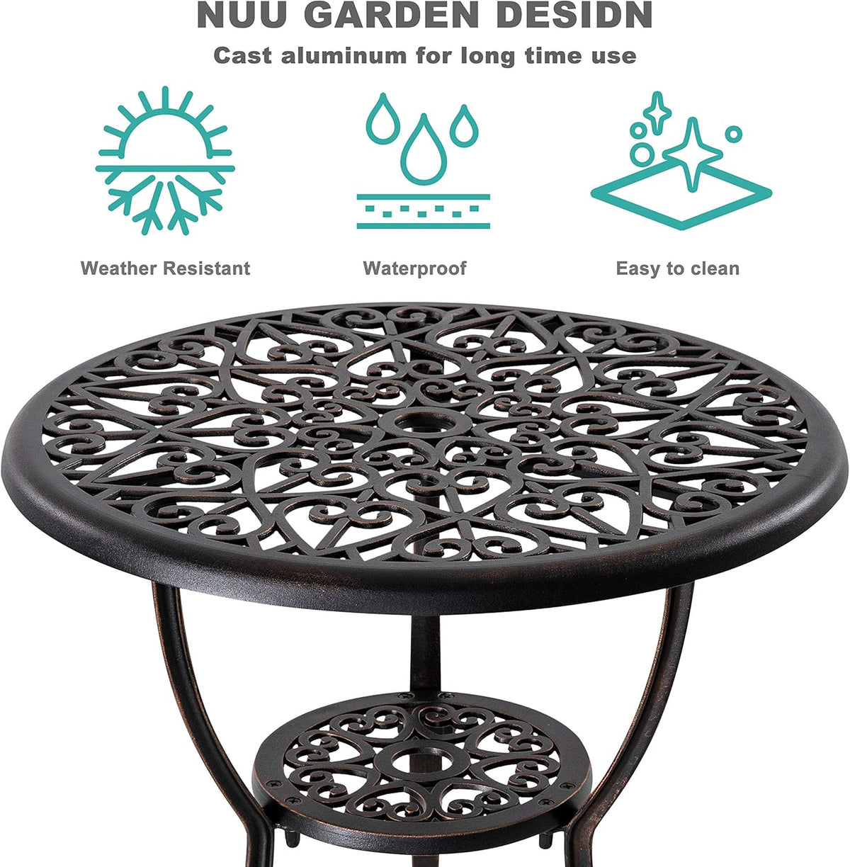 3 Piece Cast Aluminum Bistro Table and Chairs Set H9142