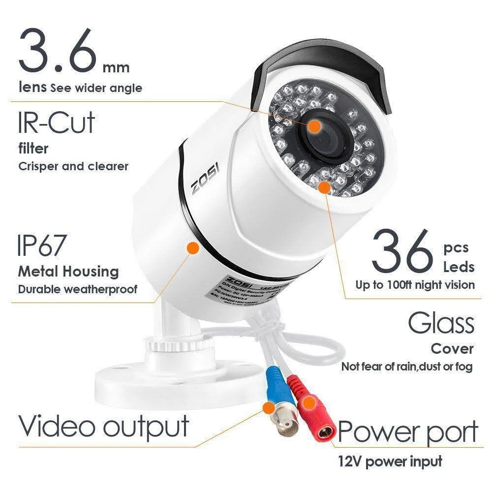 8-Channel 1080p 1TB DVR Security Camera System with 4 Wired Bullet Cameras J96789