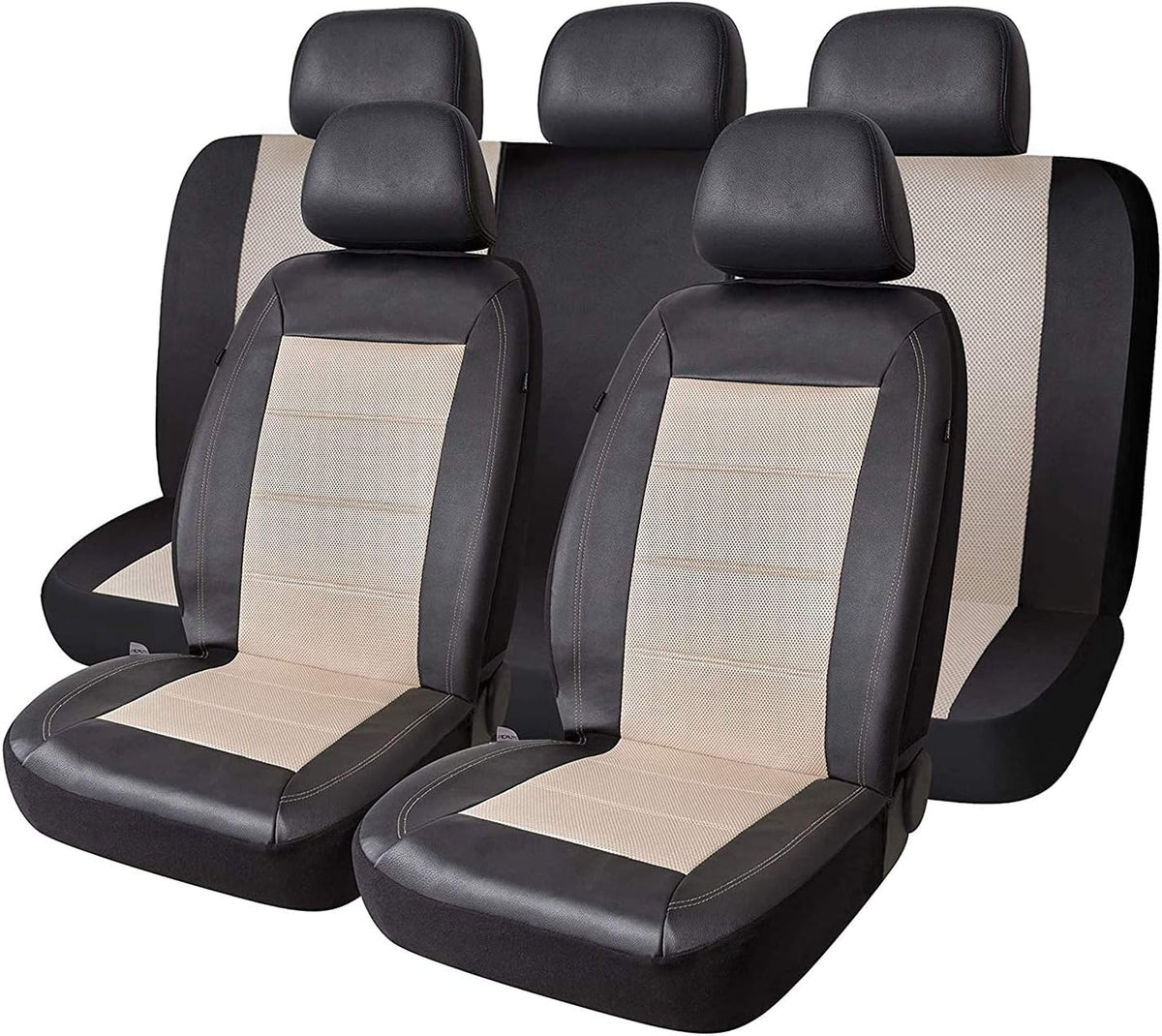 Universal Fit Full Set Mesh and Leather Car Seat Cover (Beige) E8504