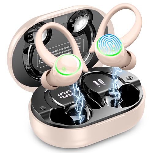 Pink Wireless Bluetooth 5.4 Over-Ear Earbuds with ENC Noise Cancelling Mic O466