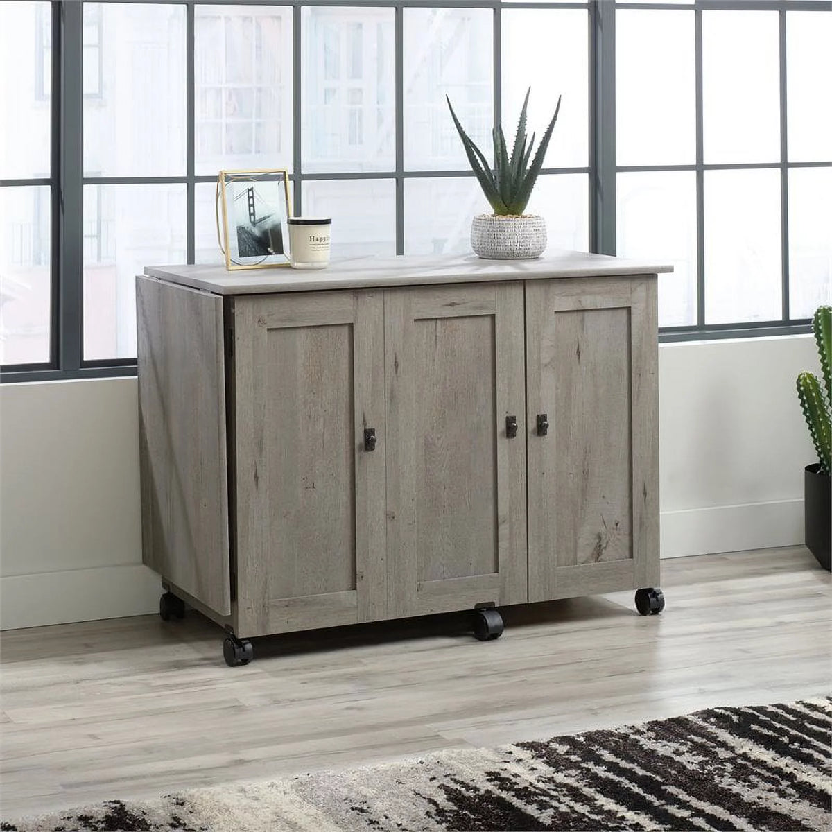 Contemporary Engineered Wood Sewing Craft Table in Oak Y2703