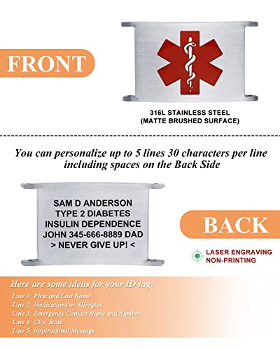 Custom Medical ID Bracelet with Free Engraving U9007