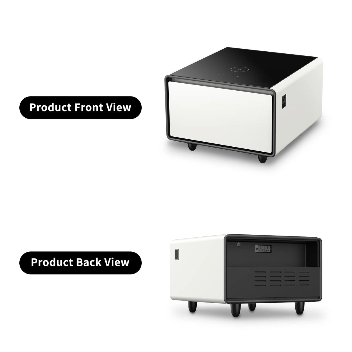 White Smart Side Table with Built in Fridge and Storage Drawer S839734