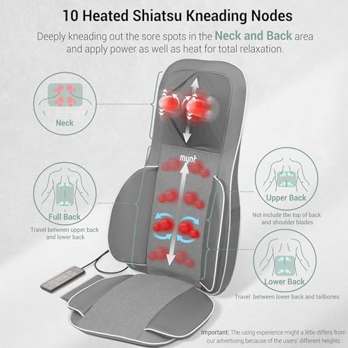 3D Shiatsu Neck and Back Massager with 10 Deep Kneading Nodes and Heat, Black D291594