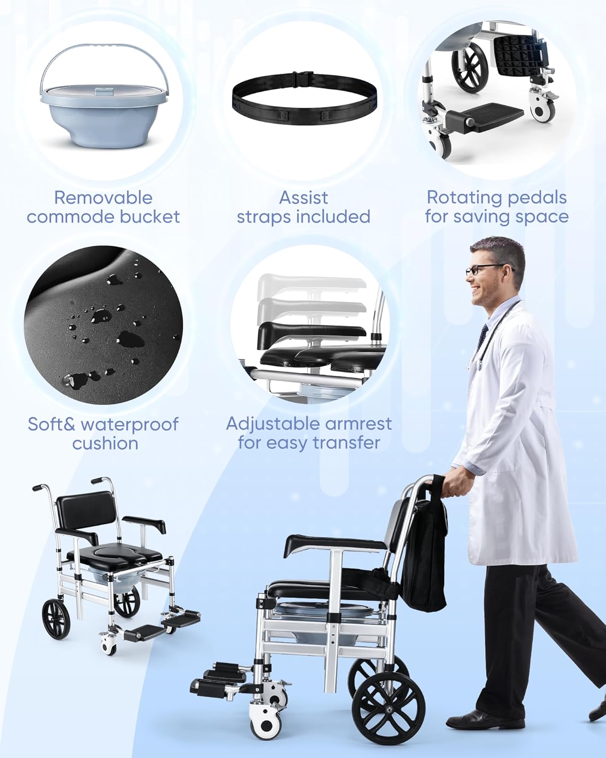 Foldable Aluminum Shower Chair with Wheels C6567