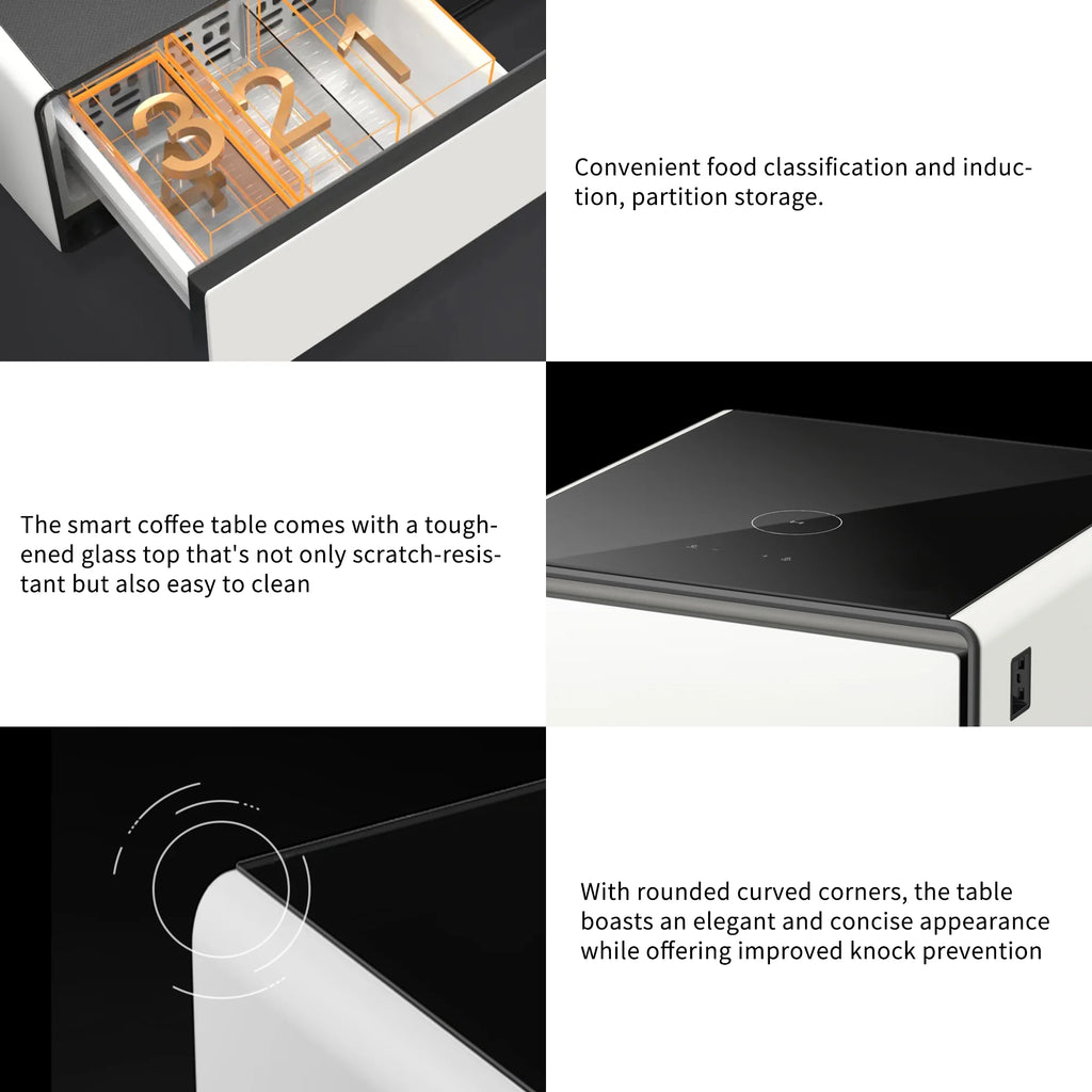 White Smart Side Table with Built in Fridge and Storage Drawer S839734