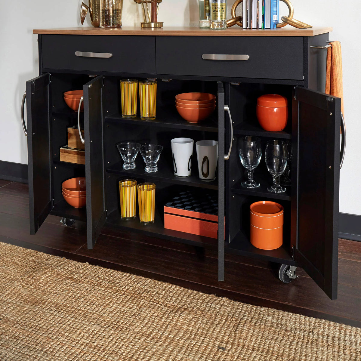 Black Wood Kitchen Cart N305435