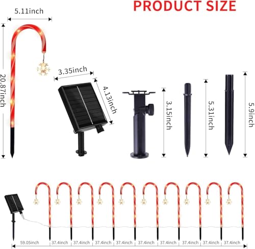10 Pack Solar Christmas Candy Cane Lights A792