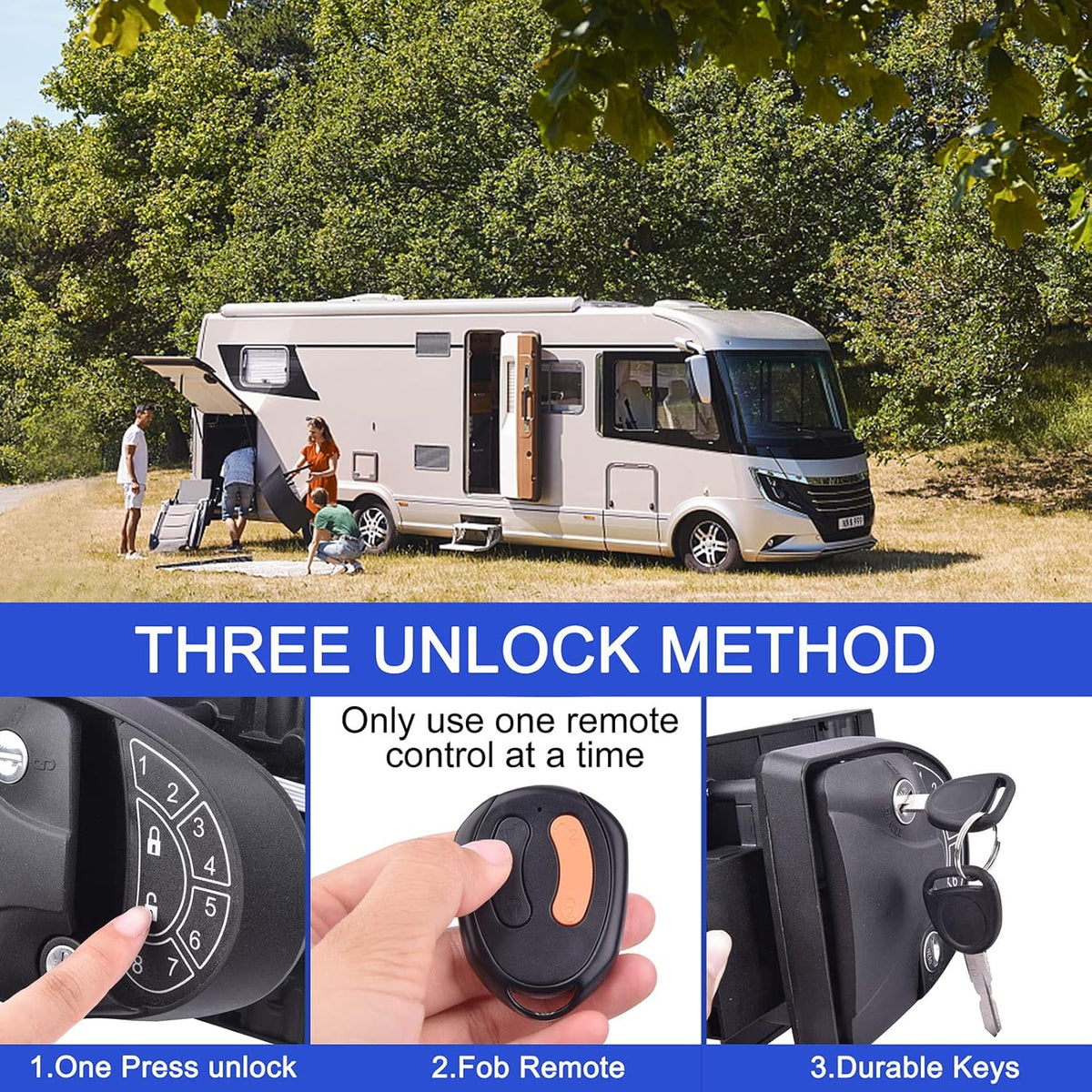 RV Keyless Entry Door Lock with Key Fobs and Backlit Keypad Metal H310
