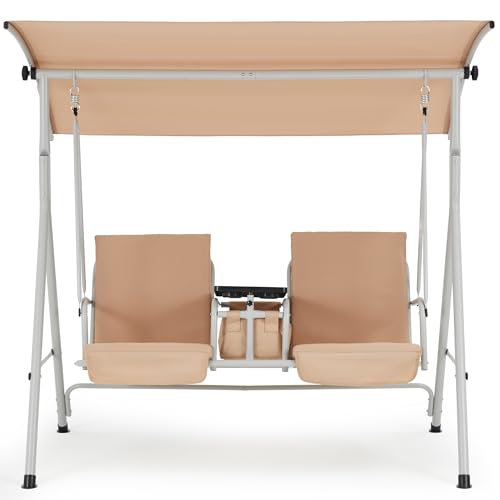 2 Seat Outdoor Porch Swing with Adjustable Canopy and Cushions O9527