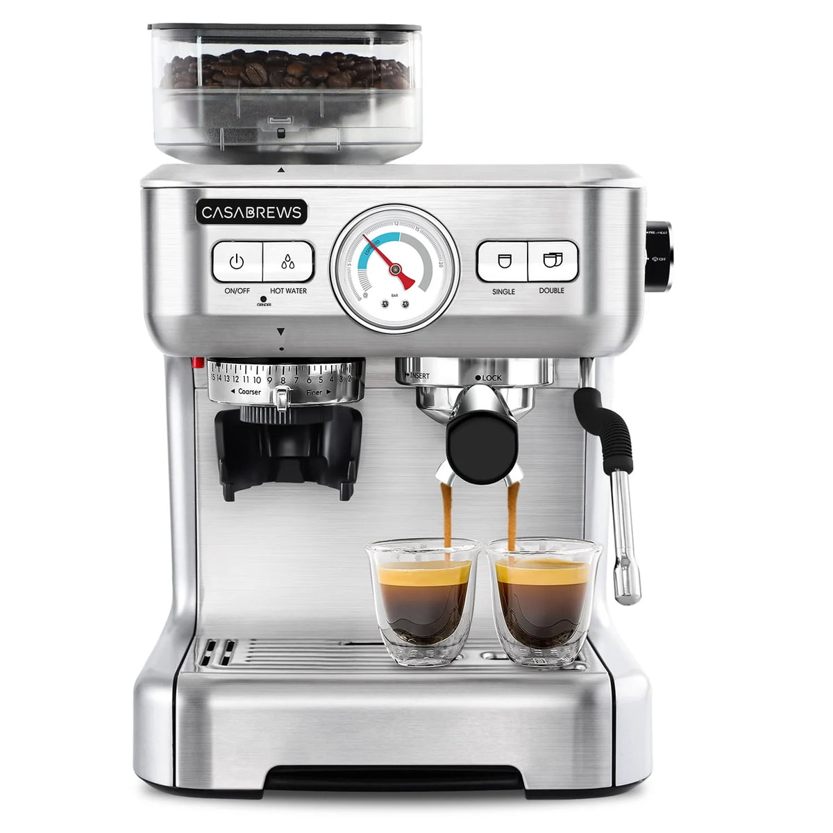 20 Bar Espresso Machine with Grinder and 92oz Water Tank I561