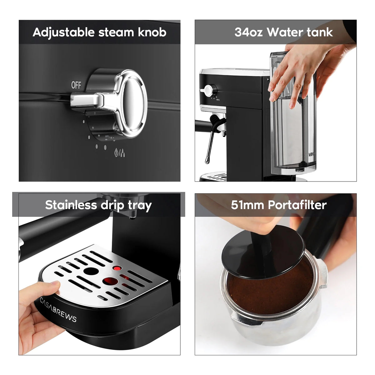 20 Bar Espresso Machine with Milk Frother Stainless Steel Black H991