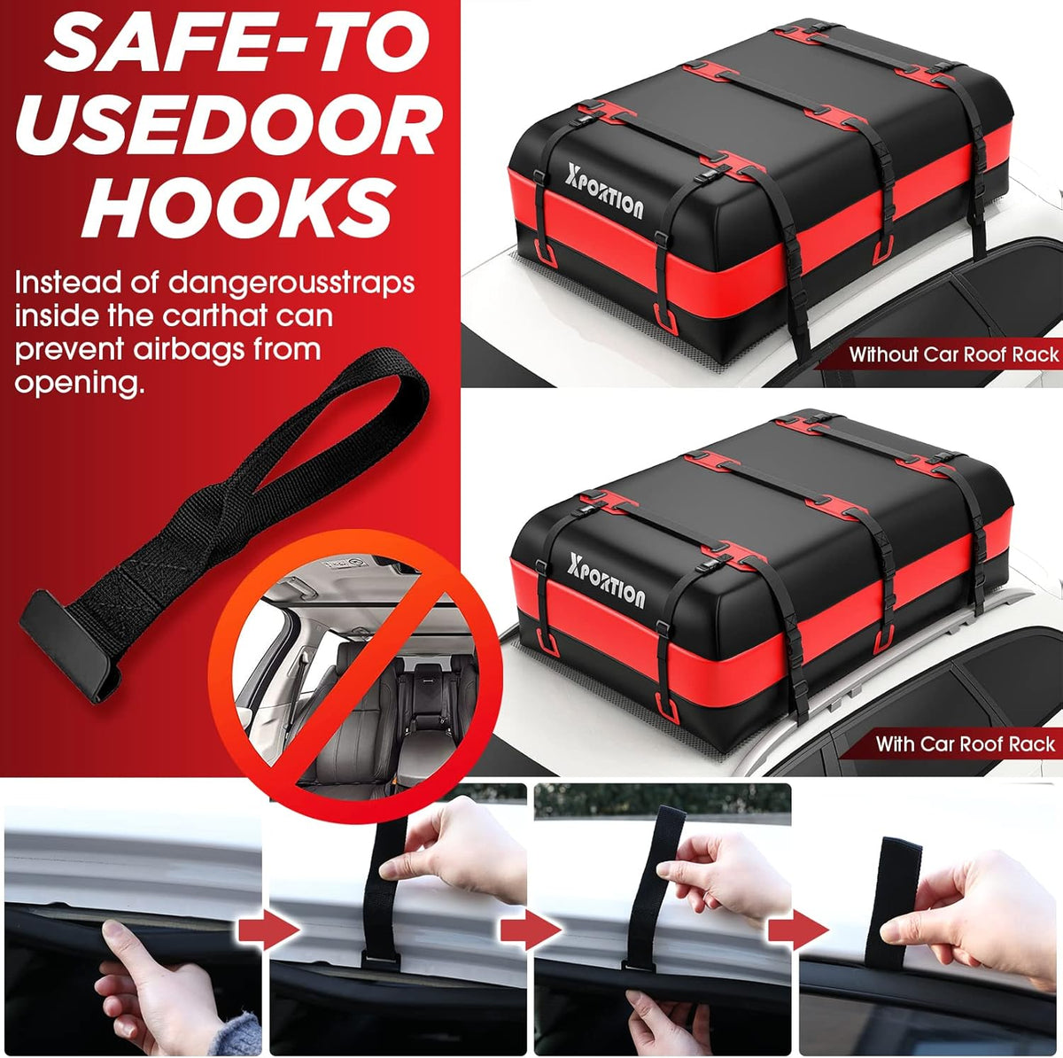 Waterproof Rooftop Cargo Carrier Bag, 21 Cubic Feet, with Non-Slip Mats and Straps B481735