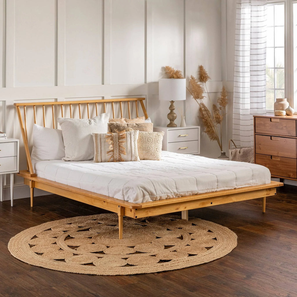 Solid Pine Wood Spindle Bed - Light Oak - Queen D914908