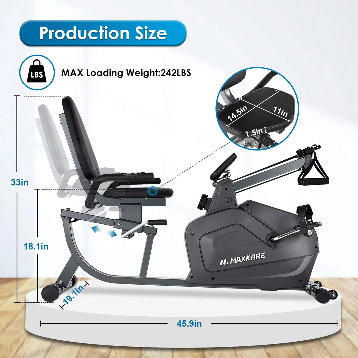 Recumbent Exercise Bike with Arm Resistance Bands T78193