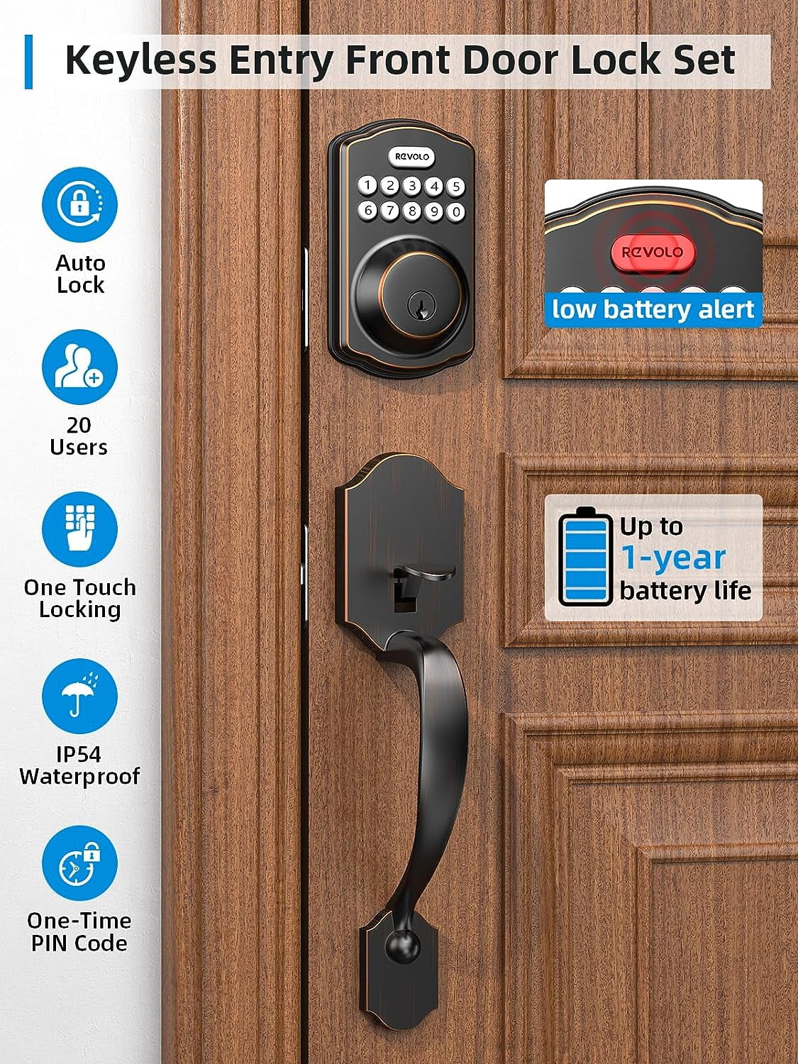 Keyless Entry Door Lock with Handle Set, Oil Rubbed Bronze X442