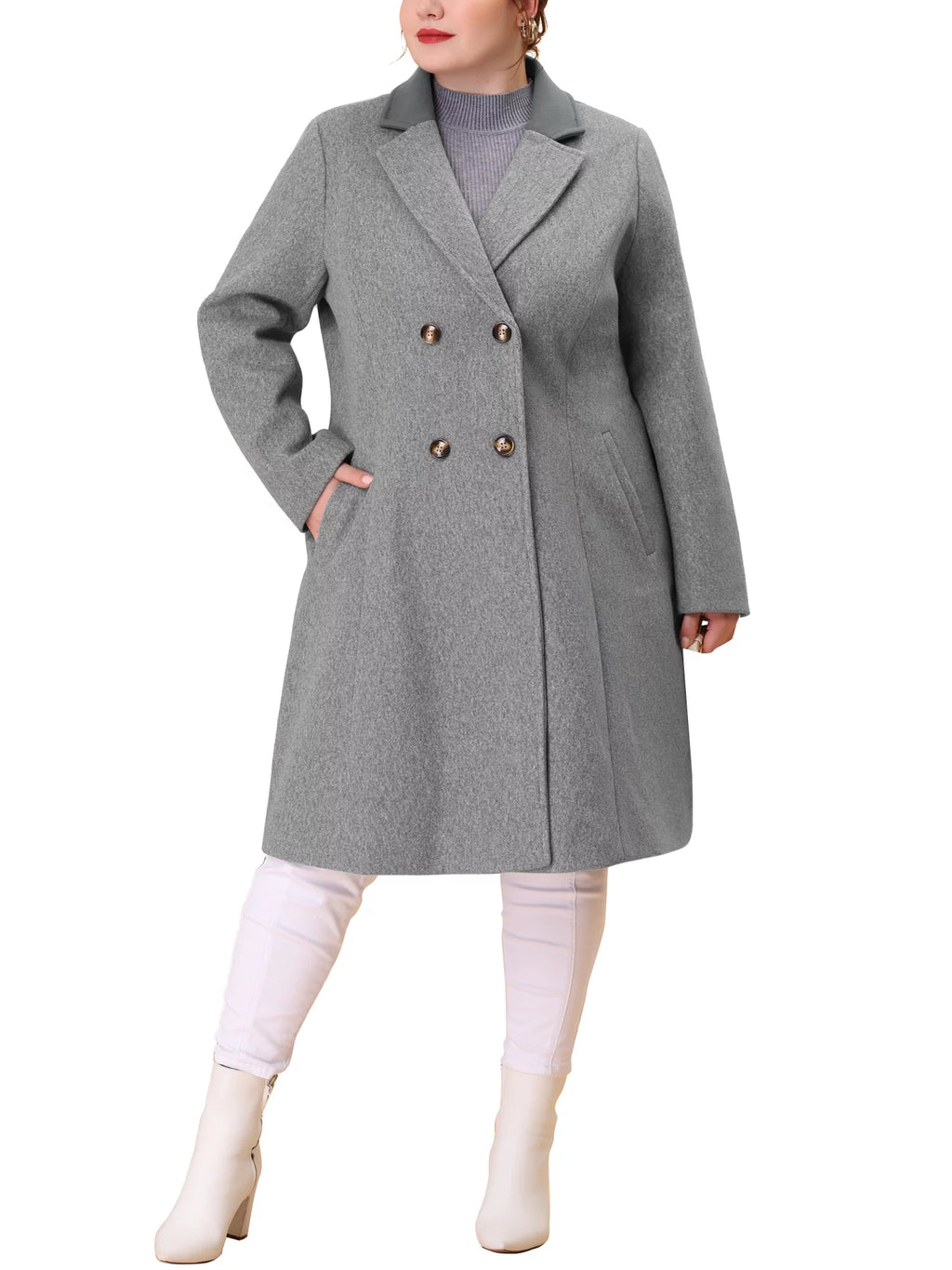 Plus Size Notched Lapel Double Breasted Winter Coat K8606