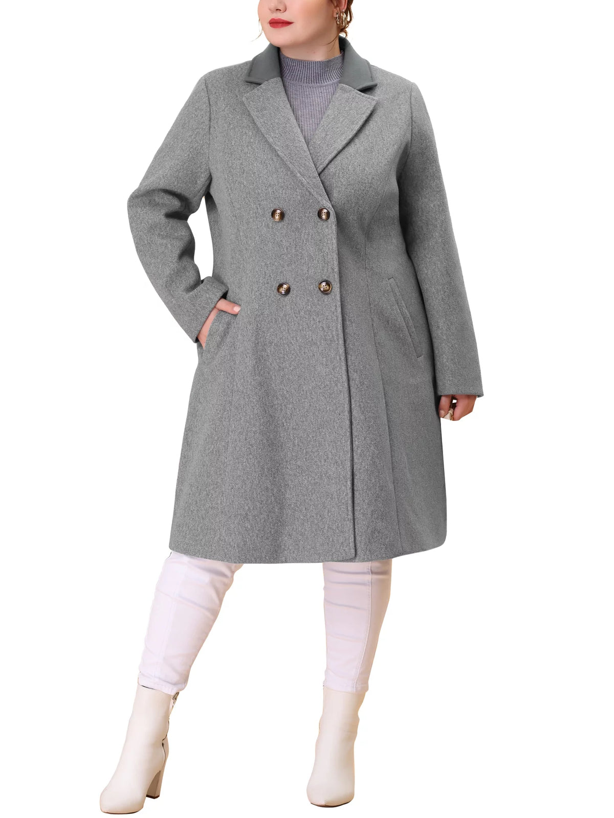 Plus Size Notched Lapel Double Breasted Winter Coat K8606