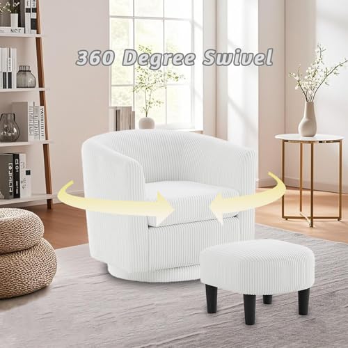 Black Corduroy Swivel Barrel Accent Chair with Ottoman K237817