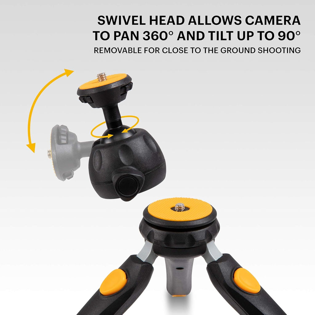 Mini Adjustable Tripod with Remote, 360° Ball Head, Compact Tabletop Tripod, Selfie Stick, 5-Position Legs, Rubber Feet, Smartphone & Action Camera Adapters, Pack of 2 W427