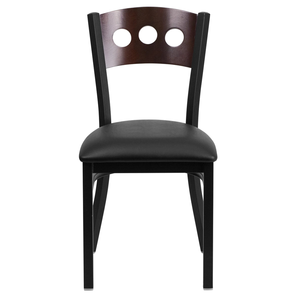 Black Metal Restaurant Chair with Walnut Wood Back and Vinyl Seat O611969