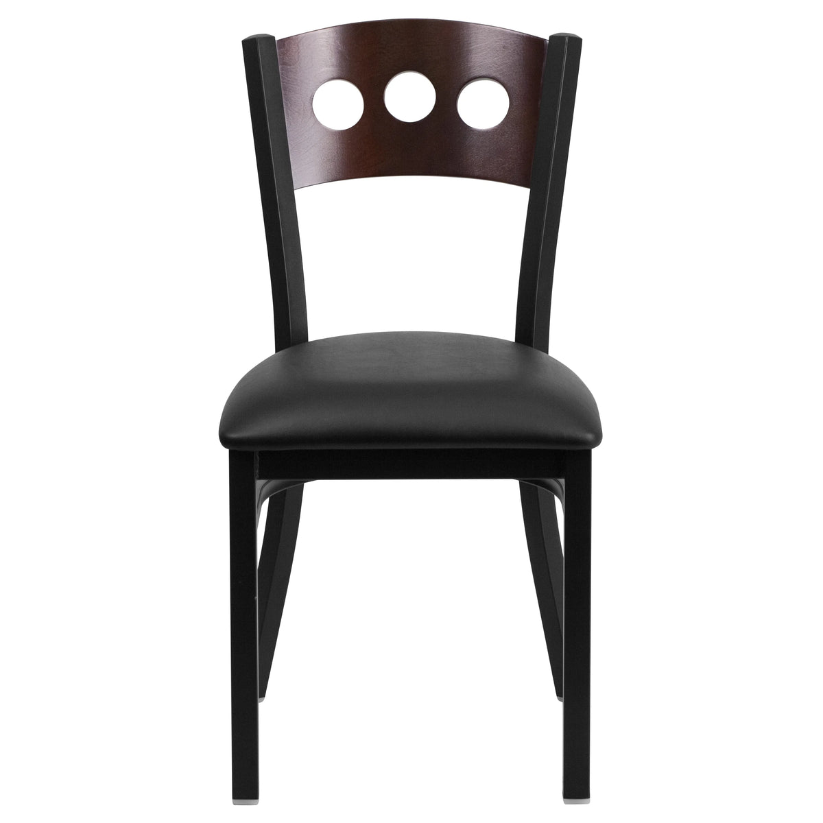 Black Metal Restaurant Chair with Walnut Wood Back and Vinyl Seat O611969