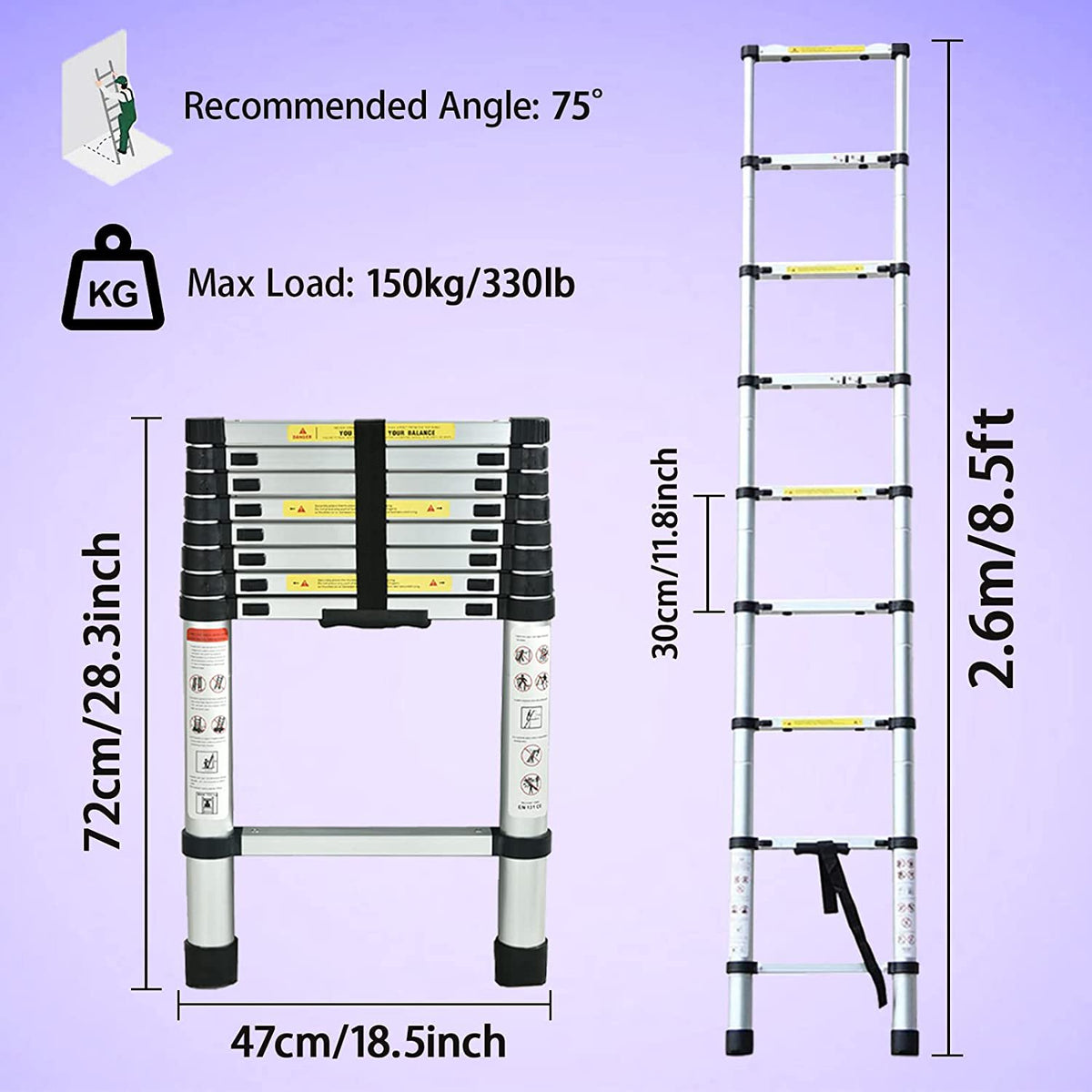 Aluminum Telescoping Ladder 8.5FT Extension Ladder J961174