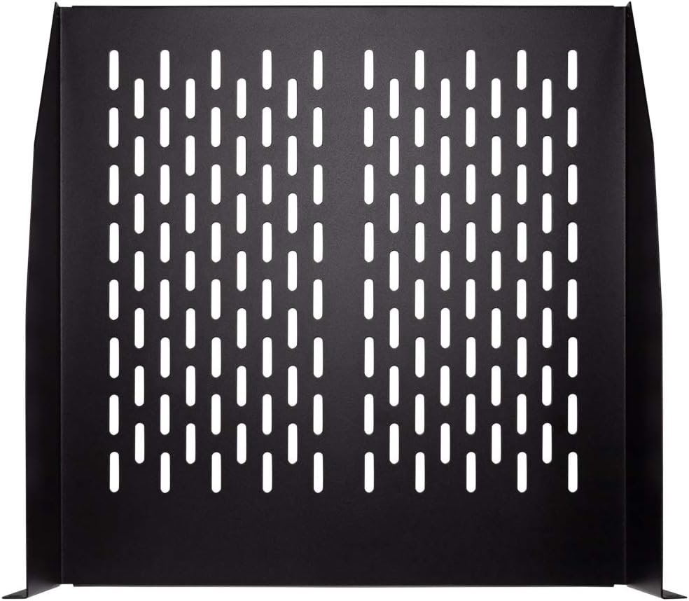 2U 19-Inch Vented Rack Mount Cantilever Fixed Server Cabinet Shelf 18-Inches Deep Black Pack of 2 M380375