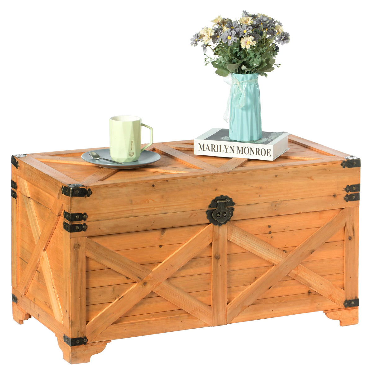 Large Decorative Farmhouse Wooden Storage Trunk Chest X937415