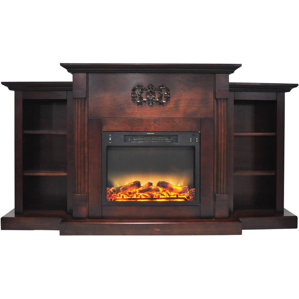 Mahogany Electric Fireplace with Built in Bookshelves P769