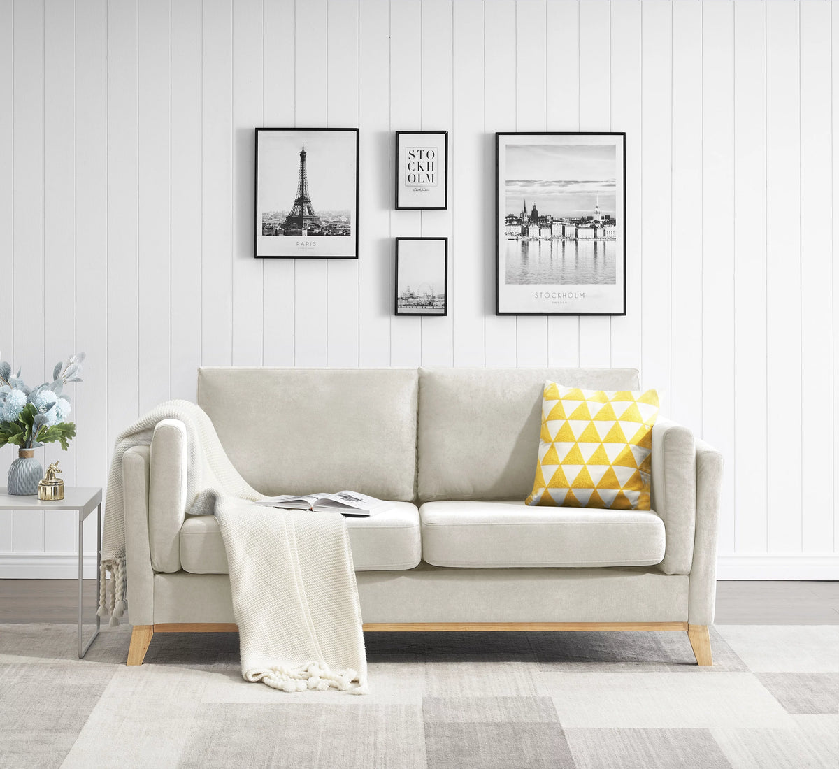 Chenille Fabric 2-Seater Upholstered Sofa Couch with Solid Wood Legs F9421