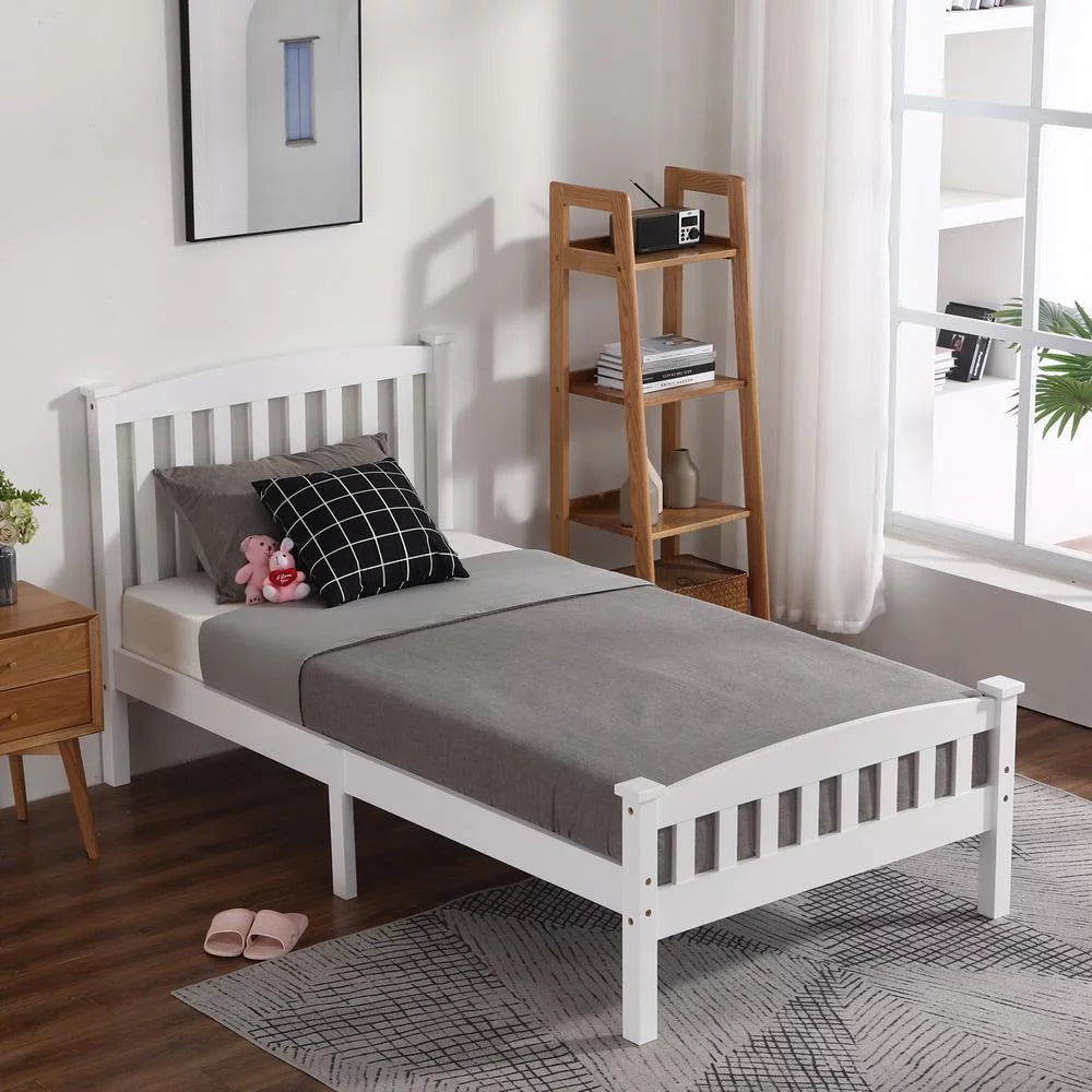 Gray Solid Pine Wood Twin Bed Frame with Headboard D229719
