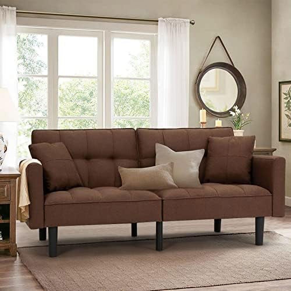 Linen Fabric Convertible Sofa Bed with Adjustable Back and Arms A503492