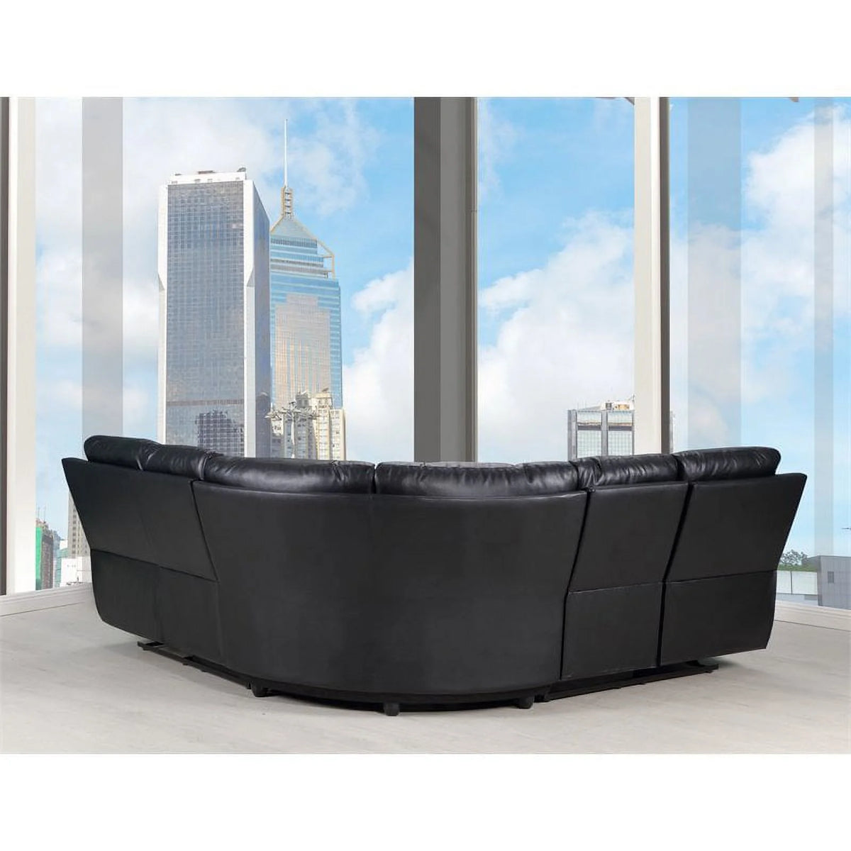 Black Faux Leather Sectional W8119