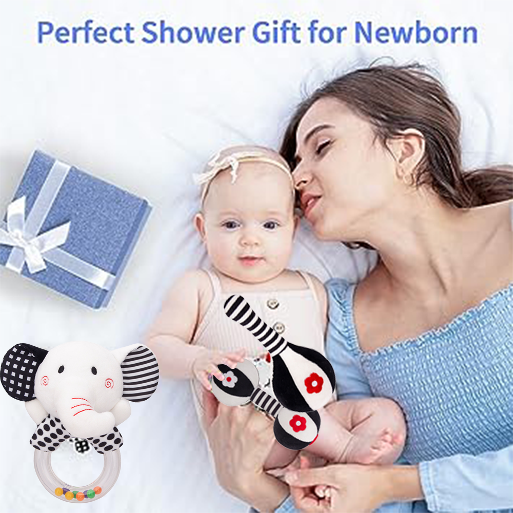 3PCS Soft High Contrast Black and White Baby Rattles S106902