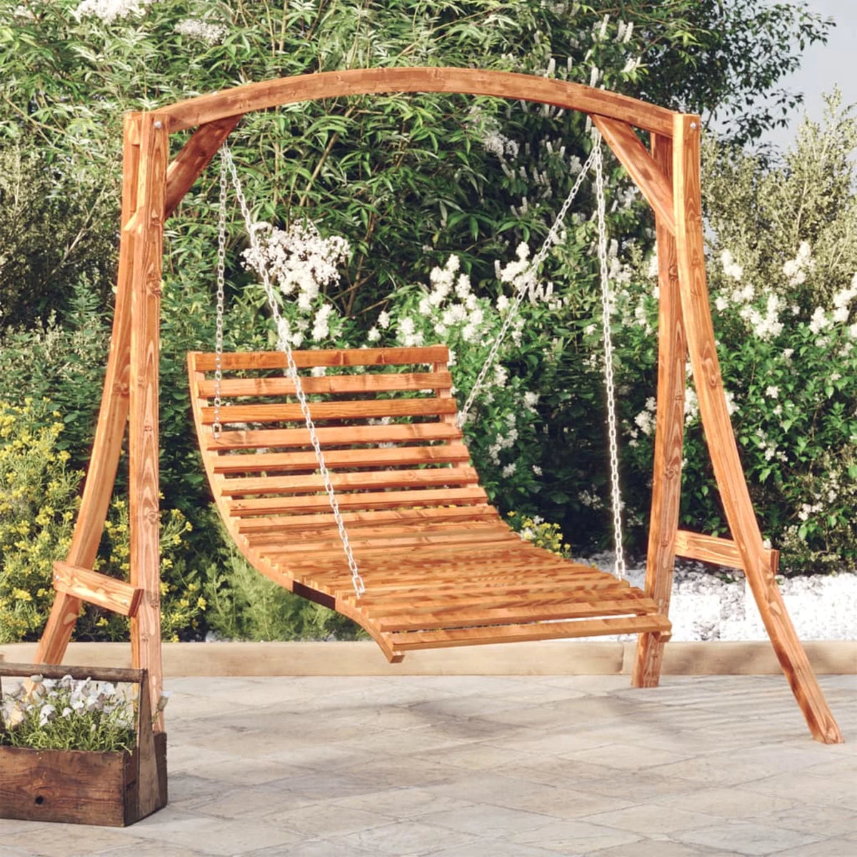 Swing Bed Solid Bent Wood with Teak Finish R676346
